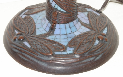Lamps #0025  "2004 Tiffany Style Stained Glass Mosiac Dragonfly Gooseneck Table Lamp"