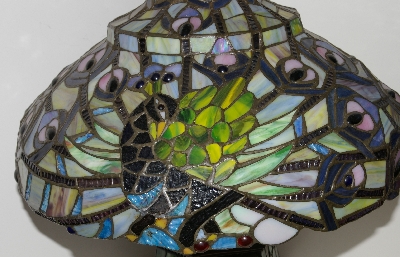 Lamps #0046 "2003 Beautiful Tiffany Style Double Lit Peacock Table Lamp"
