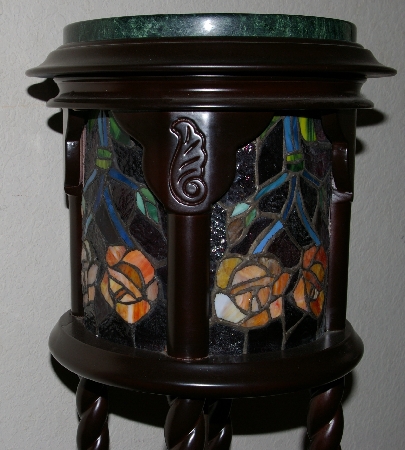 Lamps #0061  "2003 Tiffany Style Stained Glass Rose Pedestal Lamp"
