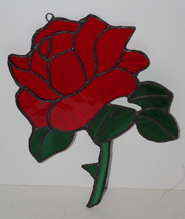 +Lamps II #0013  "2003 Large Red Rose Stained Glass Window Suncatcher"