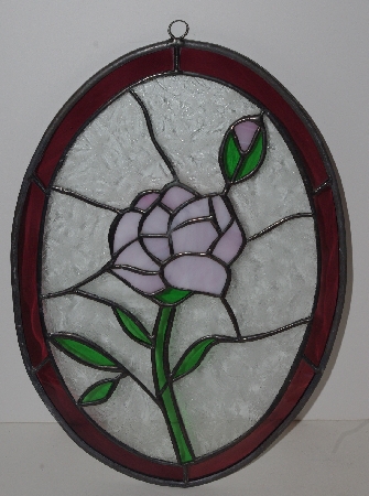 +Lamps II #0018  "2001 Beautiful Pink Rose Stained Glass Suncatcher"