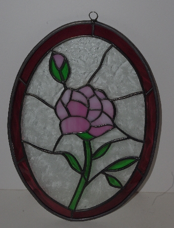 +Lamps II #0018  "2001 Beautiful Pink Rose Stained Glass Suncatcher"
