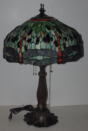 LAMPS II #0271  "2002 Tiffany Style Dragonfly Stained Glass Table Lamp"