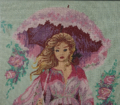 *Lamps II #0385  "1989  Mademoiselle" Hand Beaded Glass Tapestry