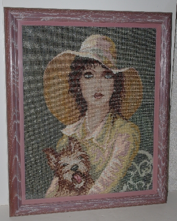 *LAMPS II #0400  "1989 Lady & Her Dog Hand Beaded Tapestry"