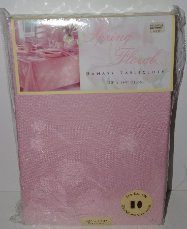 +MBA #1313-345  "Spring Floral Pink Damask 60x144 Oblong Tablecloth"