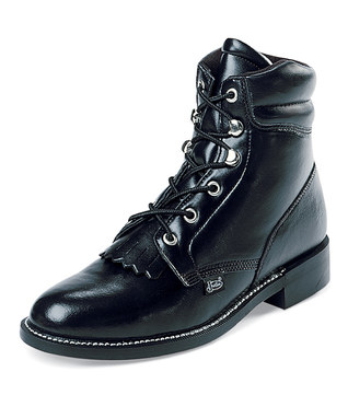 +MBA #1313-314  "Justin Ladies Black Cow Leather Lace Up Boots"
