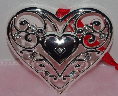 +MBA #1313-167    "Lenox Set Of 2 Silver Plated Heart Ornaments"