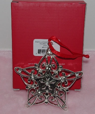 +MBA #1313-183   "Lenox Set Of 2 Silver Plated Snowflake Ornaments"