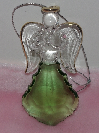 +MBA #1313-87    "Set Of 2 Faceted Glass Angel Ornaments "Green"