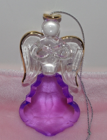 +MBA #1313-96    "Purple Set Of 2 Faceted Glass Angel Ornaments"