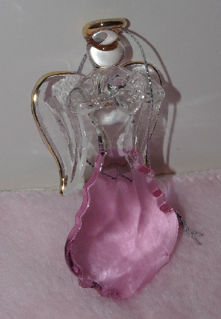 +MBA #1313-61  "Pink Set Of 2 Faceted Glass Angel Ornaments"