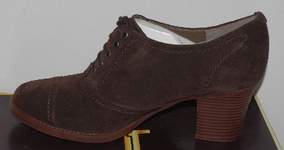 +MBA #1515-121    "Tignanello Suede Dark Brown  Lace-Up Oxford Shooties With Stacked Heals"