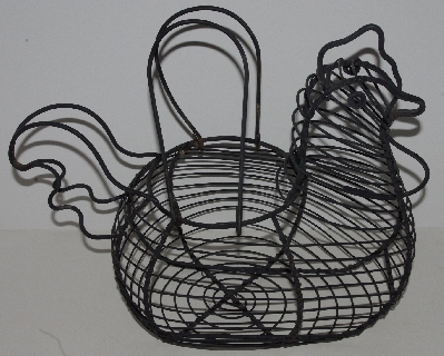 +MBA #1515-088   "1970's Black Metal Basket Wire Chicken Egg Basket"