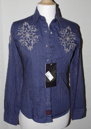 +MBA #1515-0047  "90 Proof By Panhandle Slim Ladies Blue Embroidered Western Shirt"