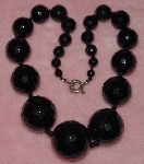 +MBA #1616-268  "Large Faceted Black Onyx Bead Necklace"