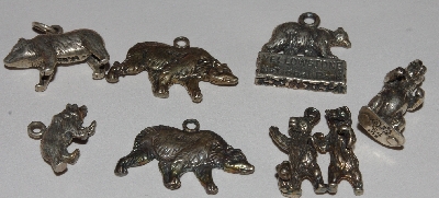 +MBA #1515-204  "Set Of 7 Mixed Sterling Bear Pendants/Charms"