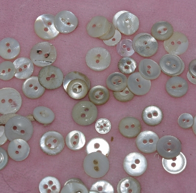 MBA #1616-0084  "Vintage Lot Of 70 Small White Shell Buttons"