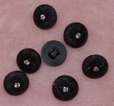 MBA #1616-102  "Vintage Lot Of 7 Black Buttons With Rhinestone Center"