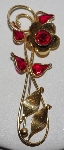 +MBA #1818-0036  "H&O Harvey & Otis 12K Gold Red Glass  Floral Brooch"