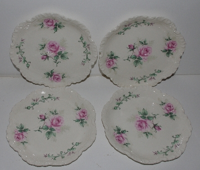 +MBA #2323-0083  "Set Of 4 Pink Rose Bavarian Style Toast Plates"