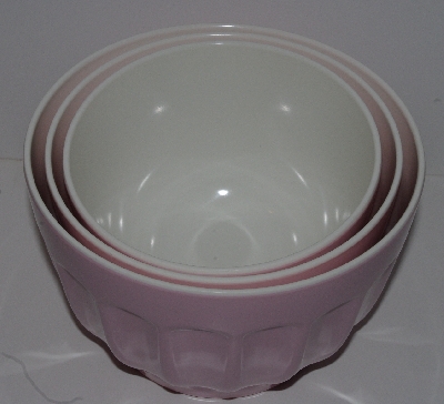 +MBA #2424-0167  "Set Of 3 Pink & White Nesting Mixing Bowls"