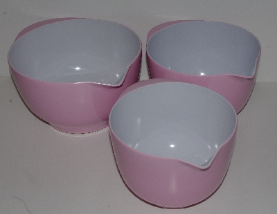 +MBA #2424-0064  "Set Of 3 Pink & White Plastic Nesting Mixing Bowls"