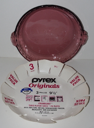 +MBA #2424-0029  "1987 Pyrex Set Of 2 Cranberry Glass Pie Plates"