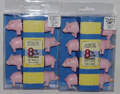 +MBA #2525-0007  " 2008 Set Of 8 Pink Pig Corn Holders"