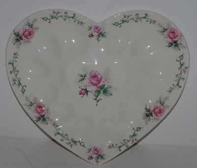 +MBA #2525-0135  "Pink Rose Ceramic Heart Shaped Deviled Egg Dish"