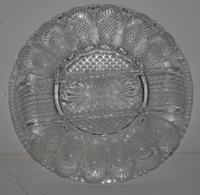 +MBA #2525-0182  "1980's Fancy Clear Glass Deviled Egg & Relish Dish"