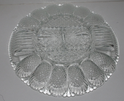 +MBA #2525-0182  "1980's Fancy Clear Glass Deviled Egg & Relish Dish"