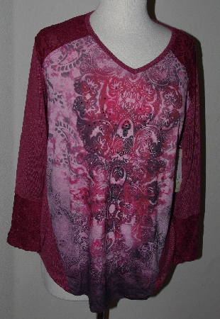 +MBA #2525-0016  "Set Of 2 One World Knit Lace Mixed Media Long Sleve Hi-Lo Print Top"