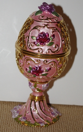 +MBA #1818-234  "Pink Enameled Rose Egg With Stand"