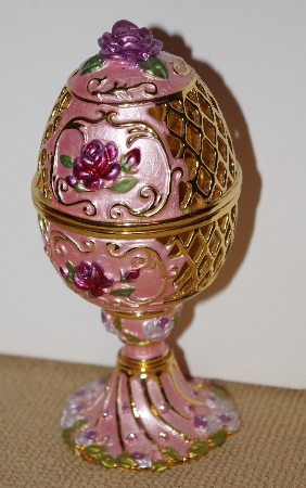 +MBA #1818-234  "Pink Enameled Rose Egg With Stand"