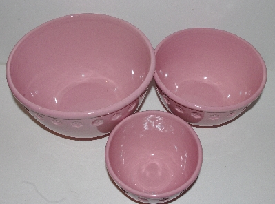 +MBA #2626-0070  " 2005 Set Of 3 Pink Chantal Ceramic Nesting Mixing Bowls"