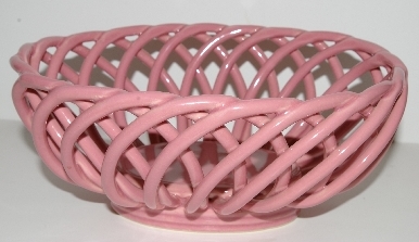 "SOLD" MBA #2626-195  "Pink Ceramic Bread Basket"