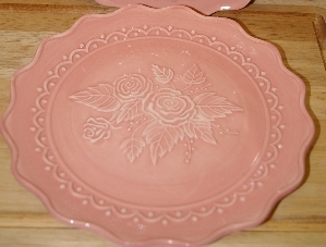 +MBA #2626-062  "2004 Set Of 4 Pink Rose Embossed Ceramic Desert Plates"