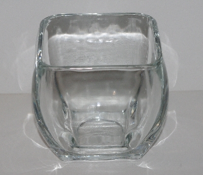 +MBA #2626-368  "Thick Heavy Short Clear Glass Vase"