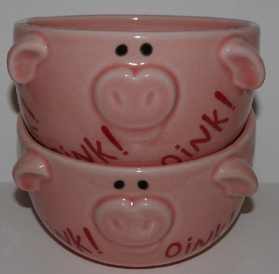 +MBA #2727-0330    "2004 Set Of 2  Tender Heart Pink Ceramic "Oink" Ice Cream Bowls"
