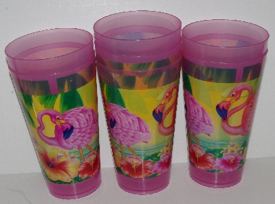 +MBA #2727-0394   "Set Of 21 Pink Flamingo Plastic Tall Drinking Cups"