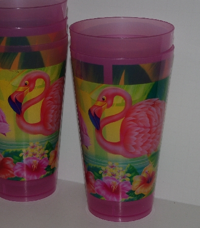 +MBA #2727-0394   "Set Of 21 Pink Flamingo Plastic Tall Drinking Cups"