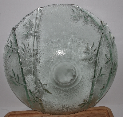 +MBA #2727-0420   "Large Sea Green Glass Bamboo Embossed Glass Serving Bowl"