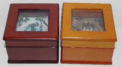 +MBA #2727-0080  "Set Of 2 Mr. Christmas Hand painted Miniture Wood Music Box's"
