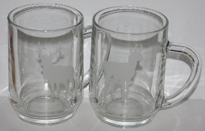 +MBA #2727-0260   "Set Of 2 1990's Luminarc Animal Etched Large Clear Glass Mugs"