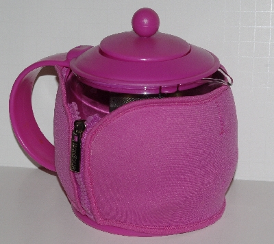 +MBA #2727-475   "Pink Bonjour Pyrex Tea Pot With Infuser & Jacket"