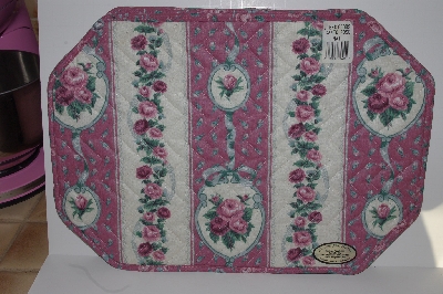+MBA #2828-563   "1980's Set Of 4 Louisville Home Fashion Cameo Rose Quilted Cloth Placemats"