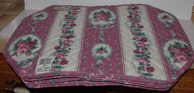+MBA #2828-563   "1980's Set Of 4 Louisville Home Fashion Cameo Rose Quilted Cloth Placemats"