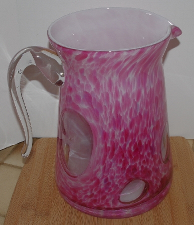 +MBA #2828-520   "2005 Beautiful Pink & Clear Hand Made Art Glass Pitcher"