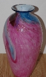+MBA #2828-518   "2007 Fancy Pink & Blue Art Glass Hand Made Vase"